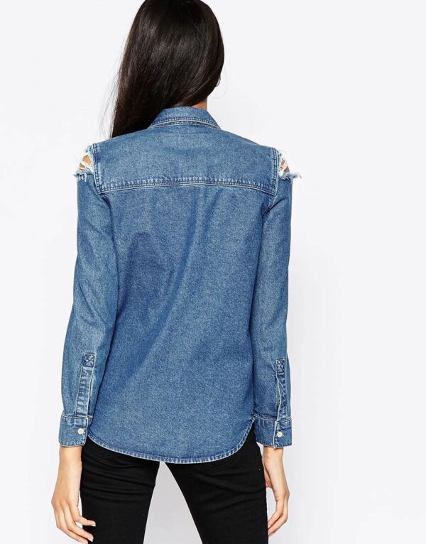 Denim Midwash Shirt With Rips