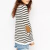 Sweater In Stripe With Tan Suedette Elbow Patch