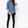 Denim Midwash Shirt With Rips